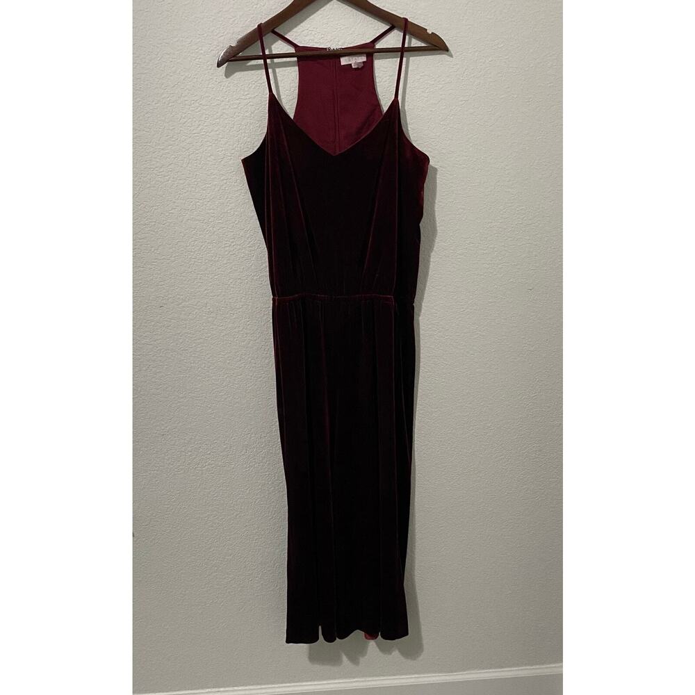 1. State Romper Womens Size M Lined Burgundy Velvet Drop Waist V-Neck Back Zip